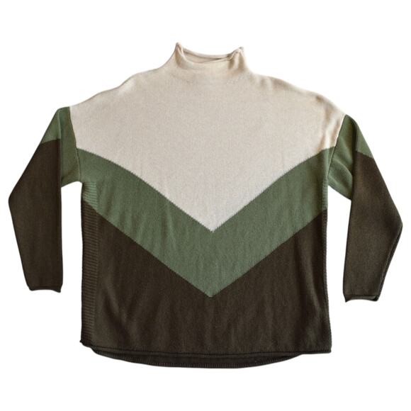 Rachel Zoe Cream and Green Colorblock Knit Cowl Neck Sweater Plus Size 1x - Picture 1 of 5